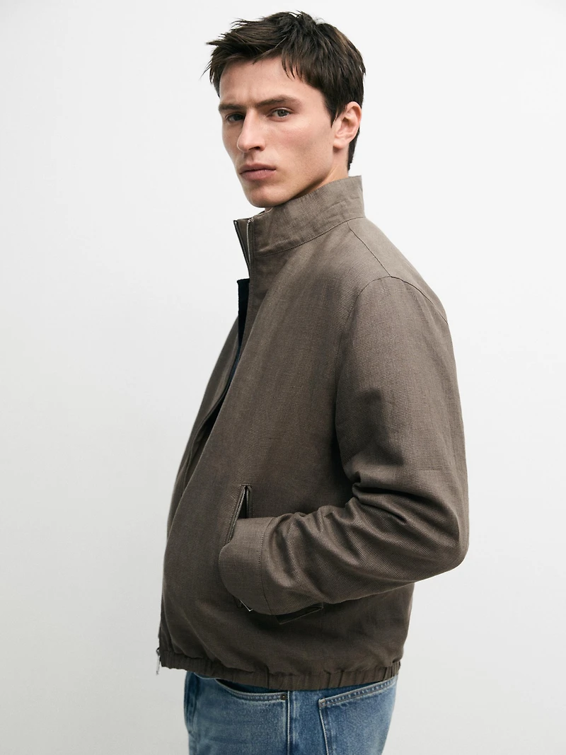Short reversible linen blend jacket