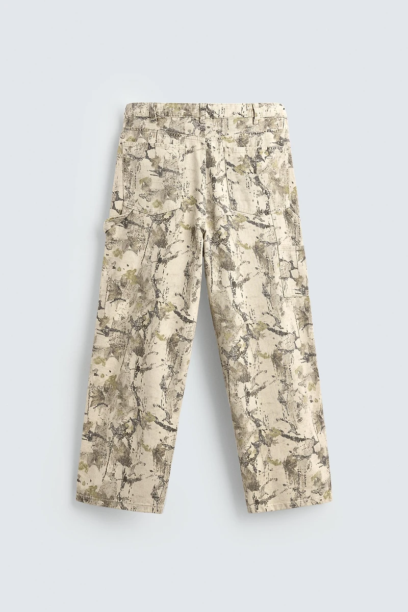 ABSTRACT PRINT BAGGY FIT CARPENTER PANTS