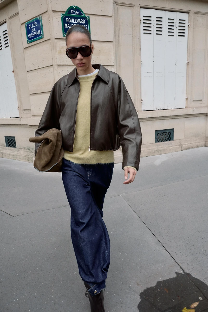 FAUX LEATHER BOMBER JACKET