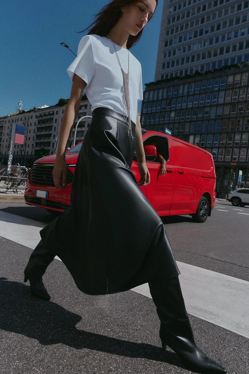 FAUX LEATHER SKIRT COMBI MIDI DRESS