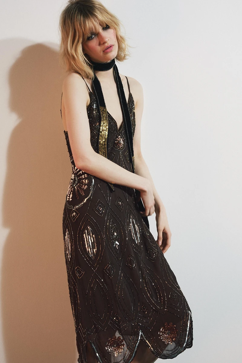 GEORGETTE DRESS WITH SEQUINS AND BEADING