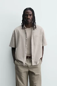 RELAXED FIT PLAID TEXT SHIRT