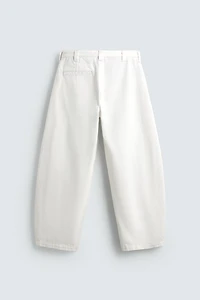 PLEATED BARREL FIT DENIM CHINO PANTS