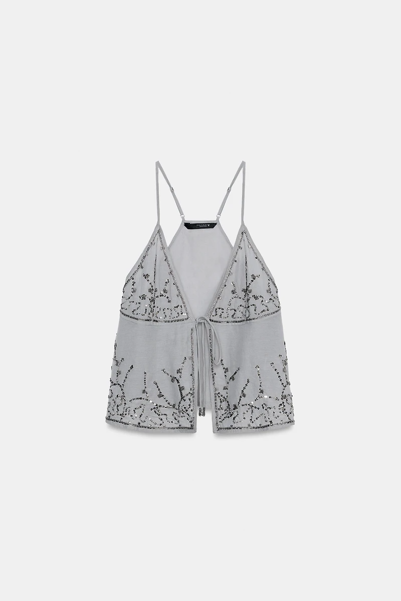 BEADED TIE-FRONT CAMISOLE