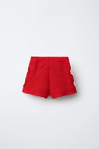 FLORAL CROCHET KNIT SHORTS