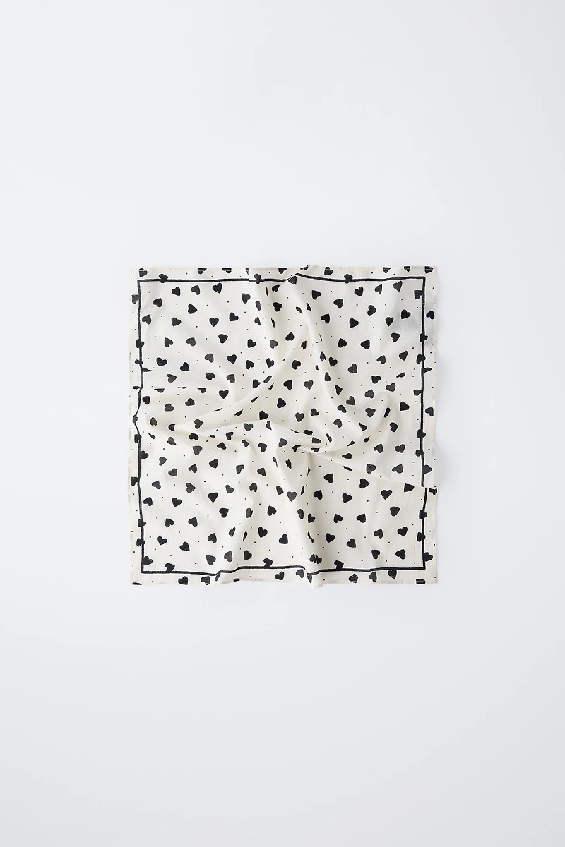 HEART AND POLKA DOT PRINT SQUARE BANDANA