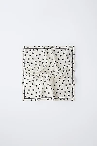 HEART AND POLKA DOT PRINT SQUARE BANDANA