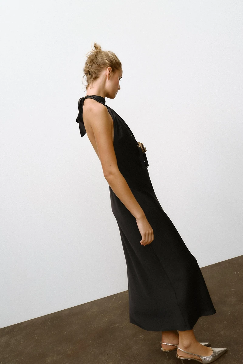OPEN BACK SATIN MIDI DRESS
