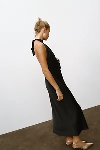 OPEN BACK SATIN MIDI DRESS