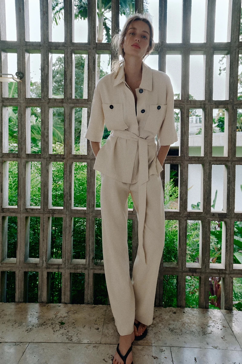 BELTED LINEN SAFARI JACKET