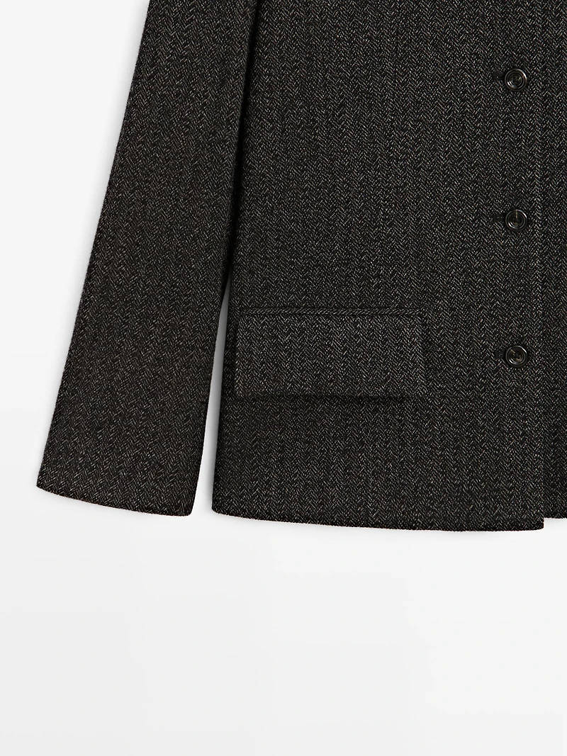 Herringbone wool blend blazer