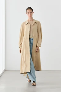 Long suede leather coat