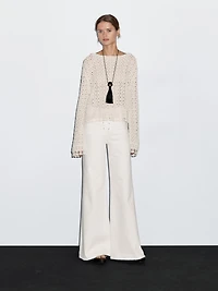 Cotton blend openwork crochet sweater