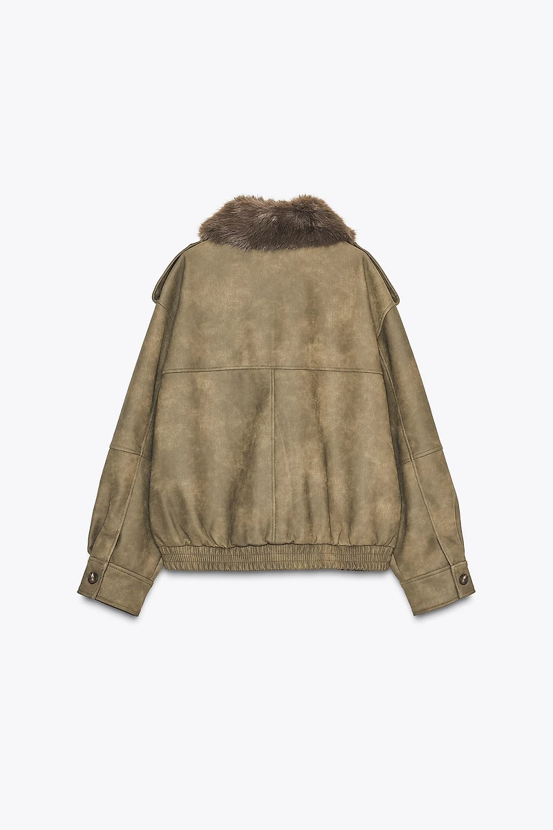 REMOVABLE COLLAR FAUX SUEDE JACKET