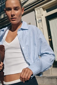 CHEMISE COURTE OXFORD RAYÉE AVEC PLIS À LA TAILLE