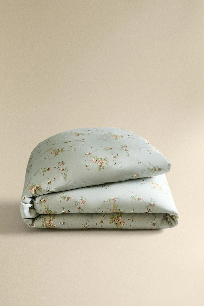 COUETTE SATIN MOTIF BRANCHES FLORALES (300 FILS)