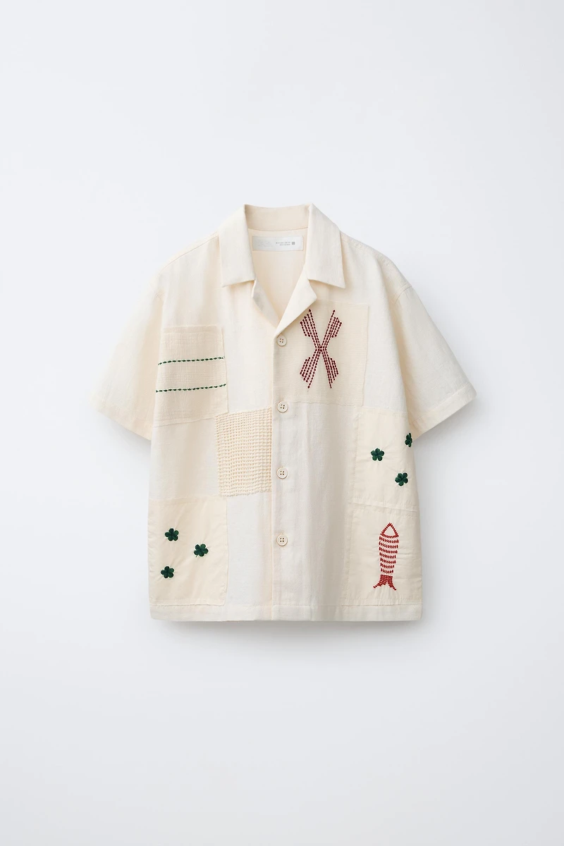 CHEMISE PATCHWORK BRODERIES LIN ET COTON