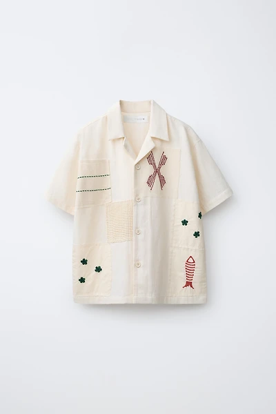CHEMISE PATCHWORK BRODERIES LIN ET COTON