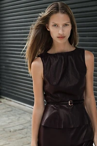 FAUX LEATHER BELTED TOP