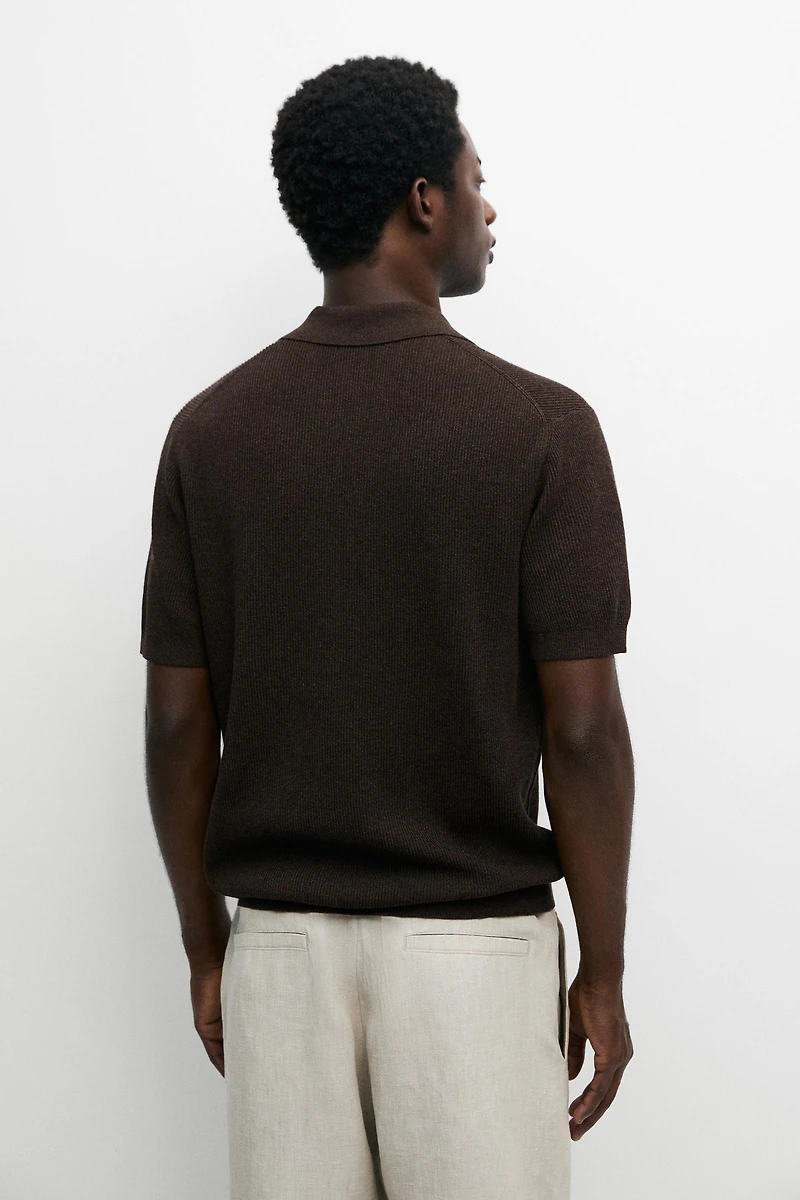 Cotton blend knit polo sweater