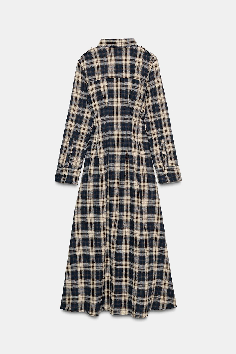 PLAID PLEATED MIDI DRESS