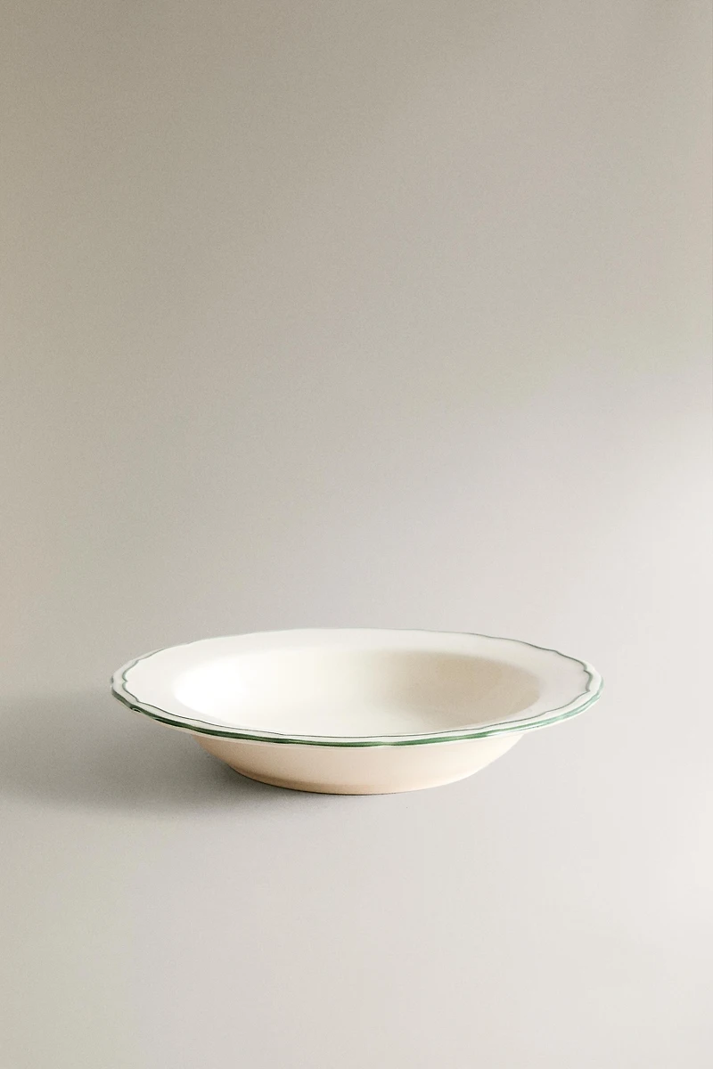 EARTHENWARE SOUP PLATE WITH CONTRASTING RIM