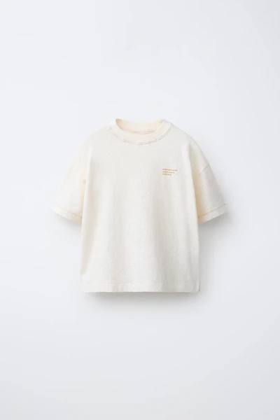 COTTON AND LINEN TEXT T-SHIRT