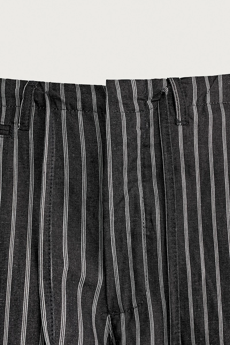 STRIPED COTTON-LINEN DENIM PANTS