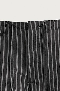 STRIPED COTTON-LINEN DENIM PANTS
