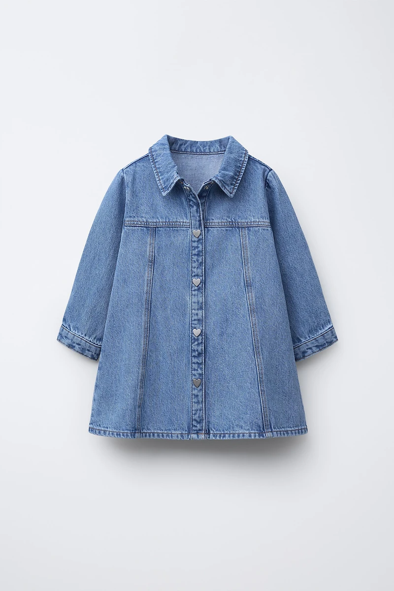 HEART BUTTON DENIM DRESS