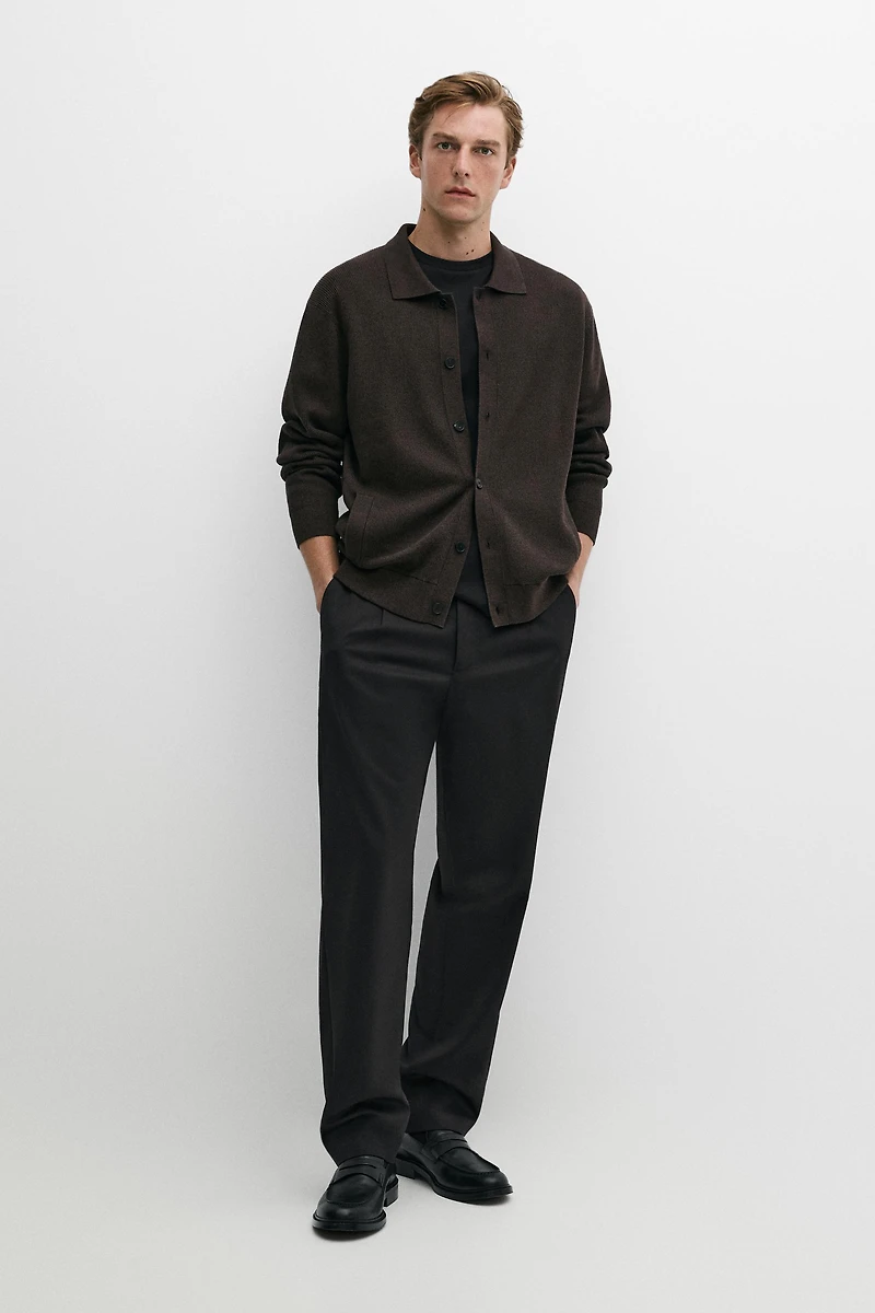 100% cotton polo collar knit cardigan