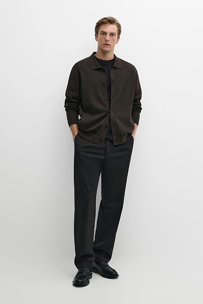 100% cotton polo collar knit cardigan