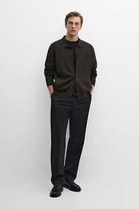 100% cotton polo collar knit cardigan