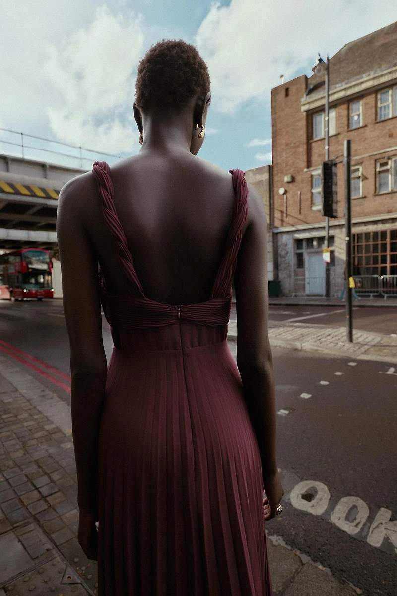 PLEATED MIDI DRESS