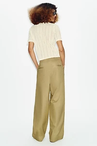 SHORT SLEEVE POINTELLE KNIT CARDIGAN