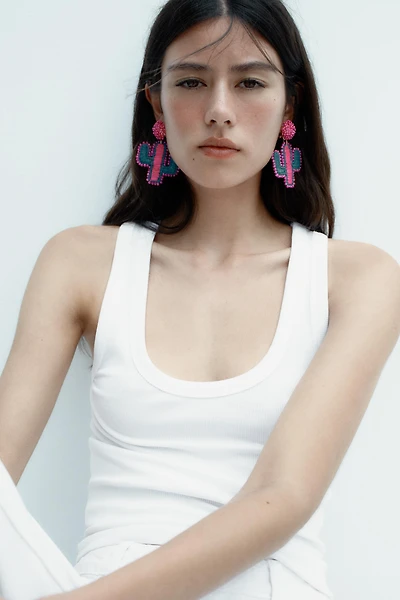 RAFFIA GLITTER CACTUS EARRINGS