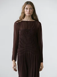 Robe midi fluide froncée