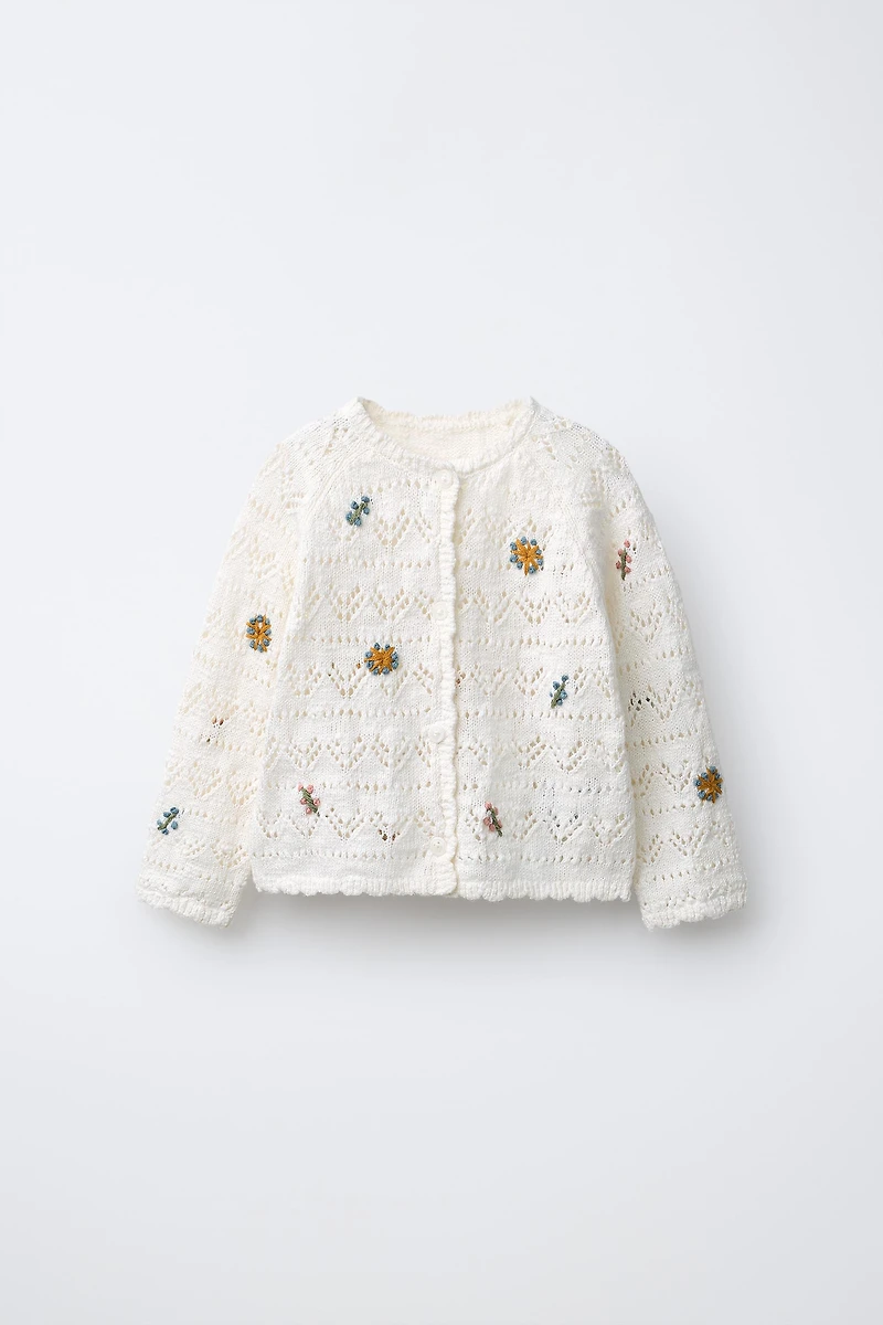 EMBROIDERED FLOWER OPENWORK CARDIGAN