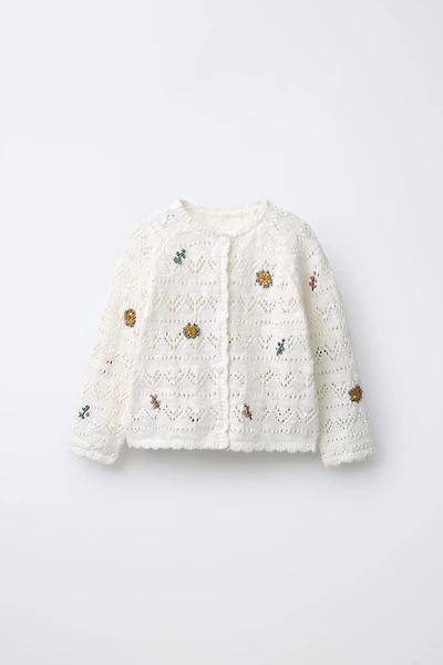 EMBROIDERED FLOWER OPENWORK CARDIGAN
