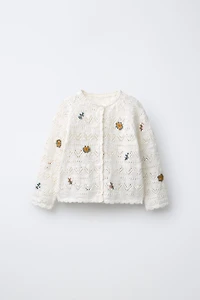 EMBROIDERED FLOWER OPENWORK CARDIGAN