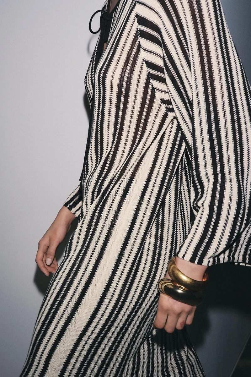 STRIPED KNIT DRESS WITH LINEN