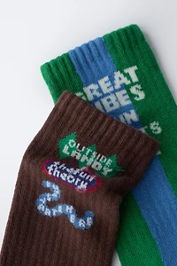 TWO-PACK OF LONG SOCKS WITH TEXT PRINT