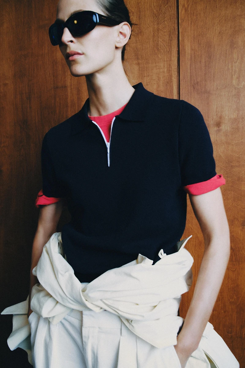 KNIT ZIP POLO SHIRT