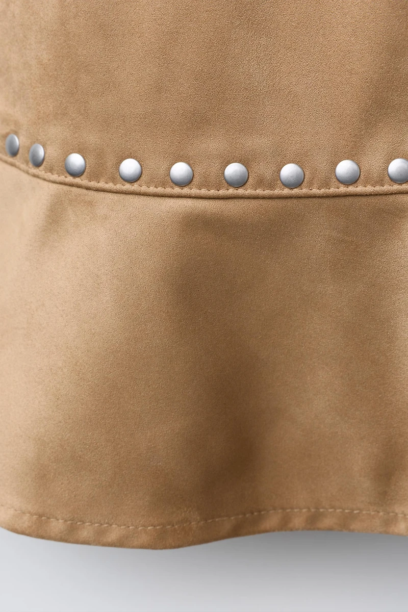 STUDDED FAUX SUEDE DRESS