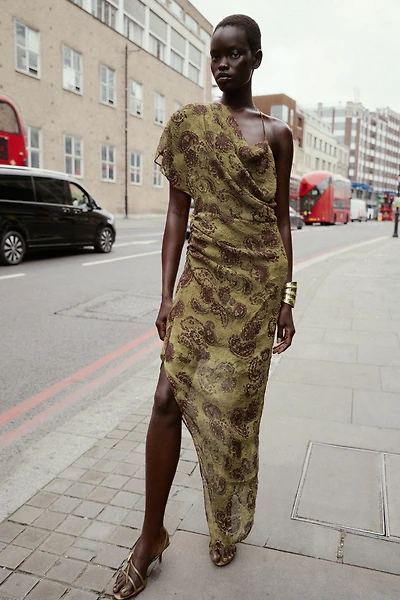 ROBE MIDI IMPRIMÉE ASYMÉTRIQUE