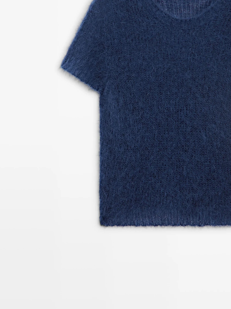 Short sleeve knit alpaca blend sweater