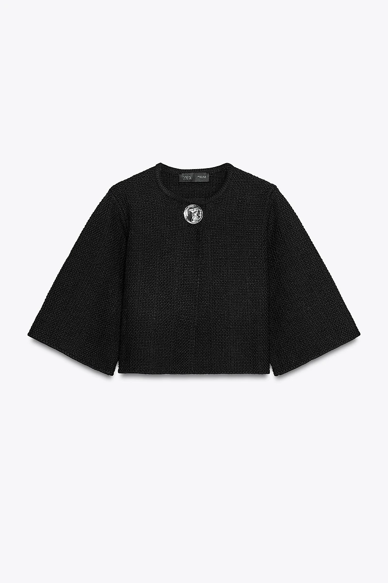 TEXTURED KNIT CARDIGAN WITH BUTTON