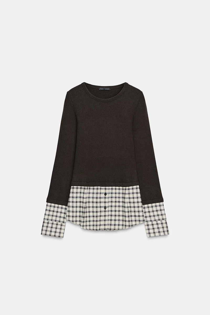 CONTRAST PLAID T-SHIRT
