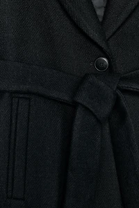 WOOL COAT WITH FAUX FUR LAPEL AND BELT