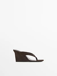 Split leather high-heel wedge sandals